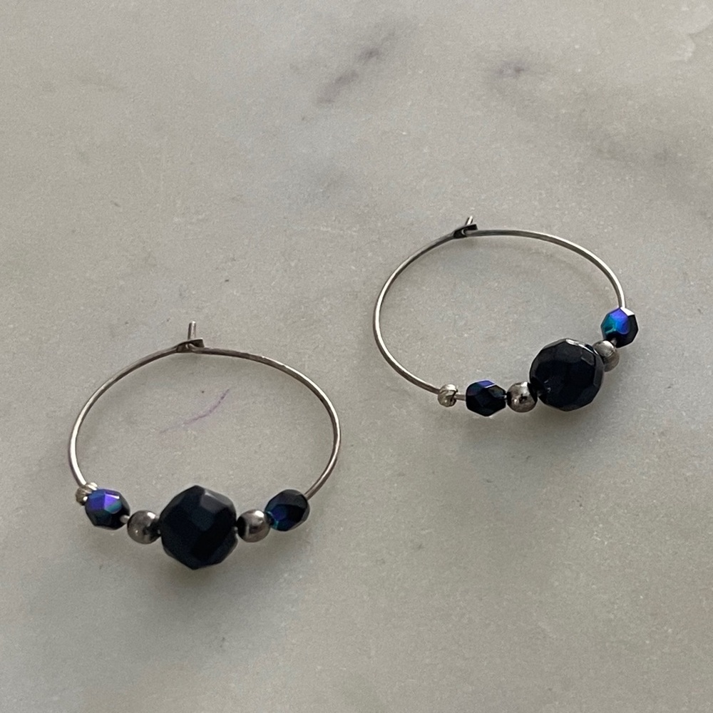Sterling hoops bead earrings.